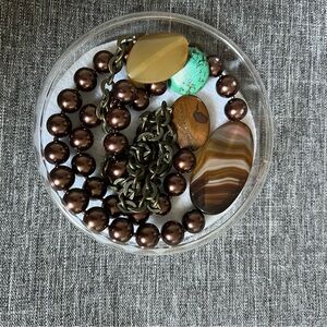 Brown Beaded Necklace with Stone Real Stone Accents